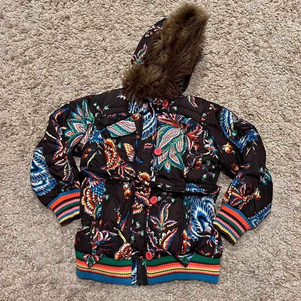 Oilily Kid’s Floral Fur Trimmed Hood Puffer Jacket
